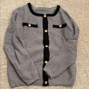 Gray and Black Women's Sweater with Gold Accents